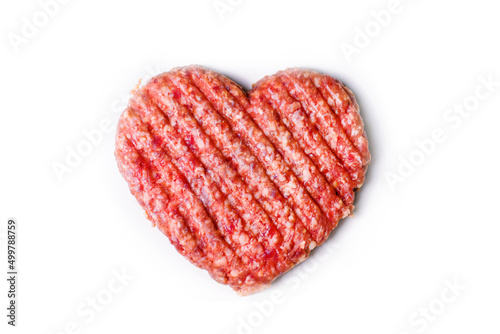 Dinner for lovers on February 14th. Meat cutlet in the shape of a heart. Valentine s Day. Mince heart. Meat love