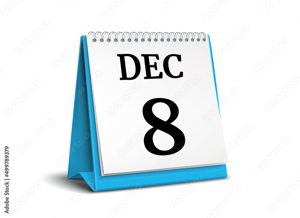 Calendar on white background. 8 December. 3D illustration. Calendar on white background. 8 December. 3D illustration.