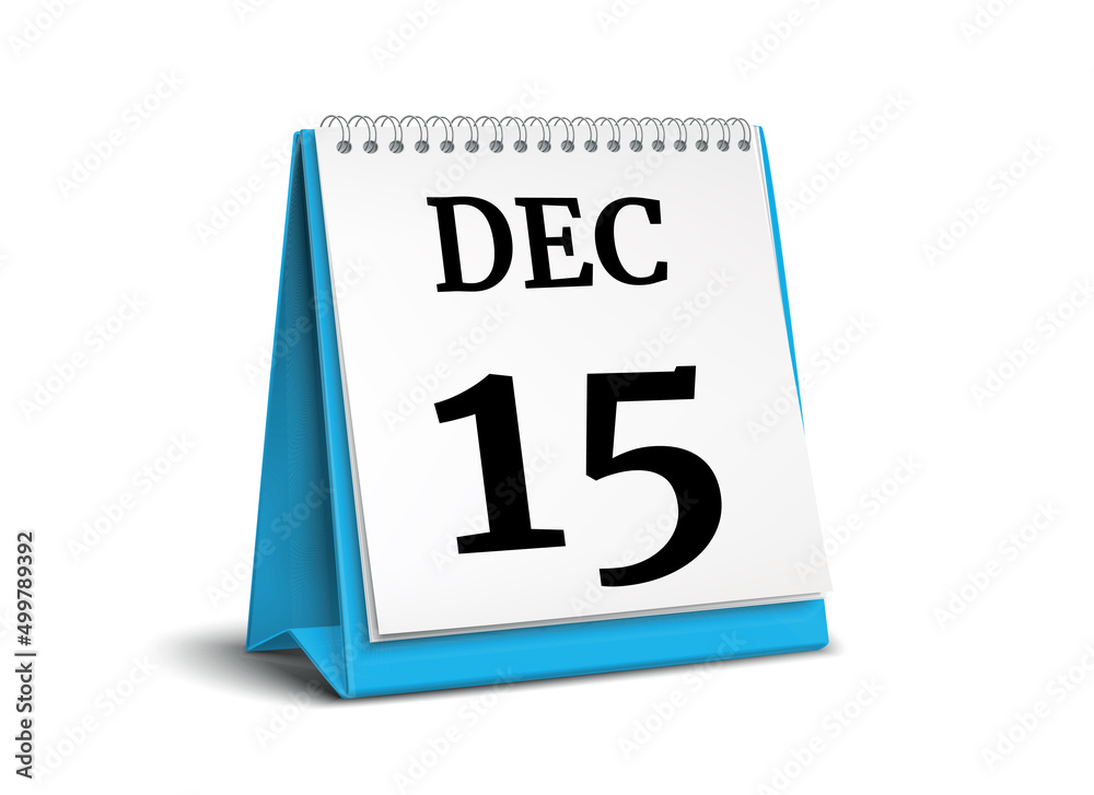 Calendar on white background. 15 December. 3D illustration. Calendar on white background. 15 December. 3D illustration.