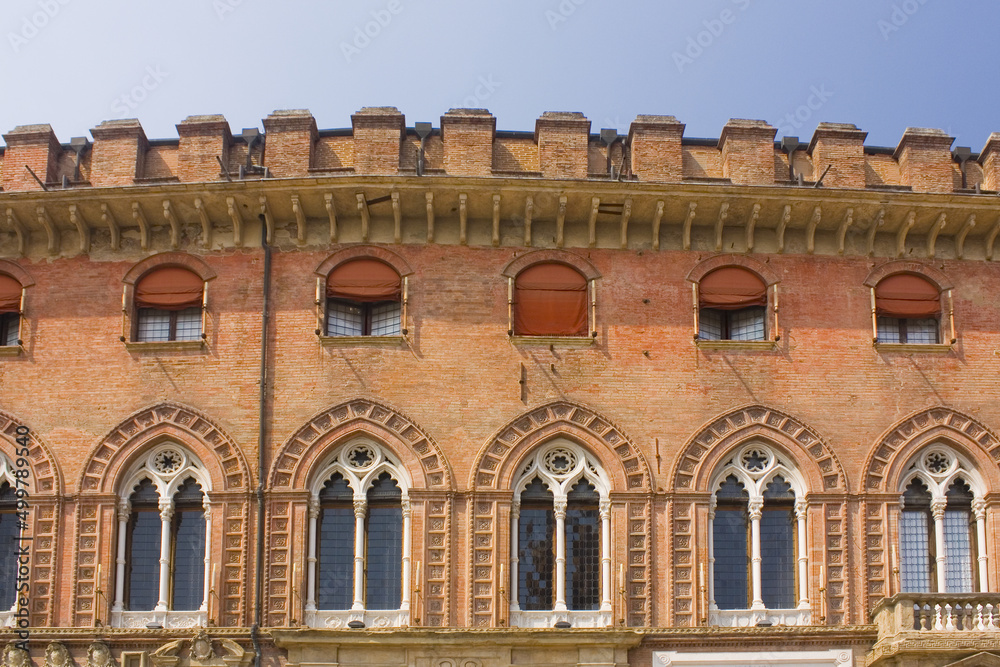 Fragment of Palazzo d'Accursio (Palazzo Comunale) at Piazza Maggiore in Bologna, Italy