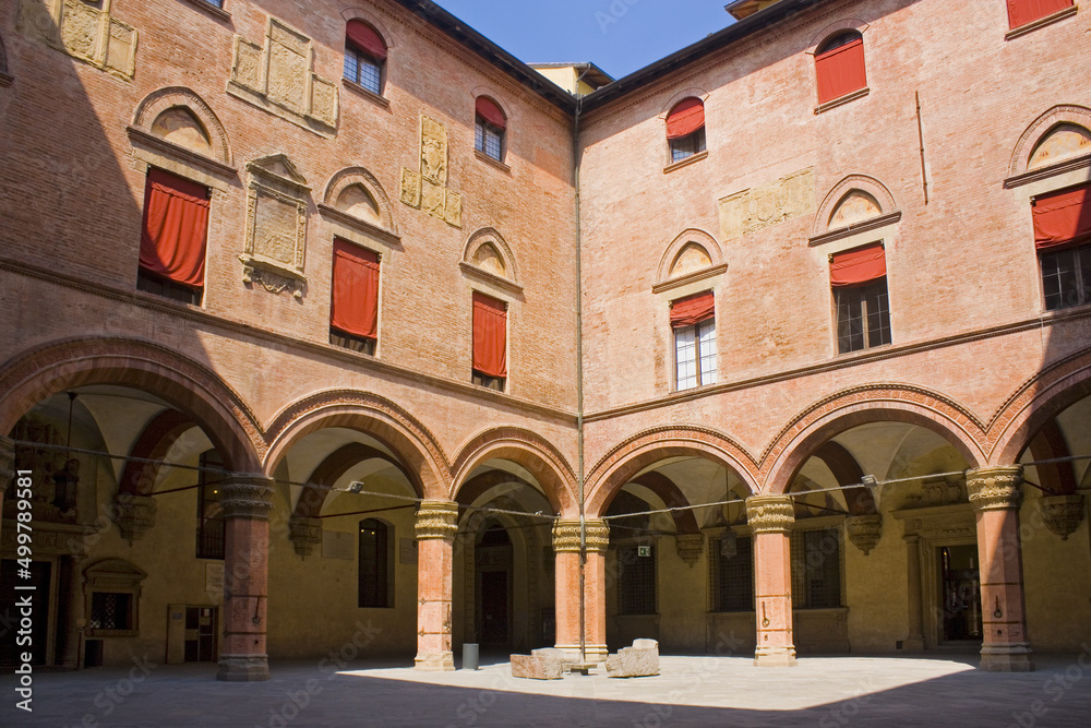 Patio of Palazzo d'Accursio (Palazzo Comunale) at Piazza Maggiore in Bologna, Italy