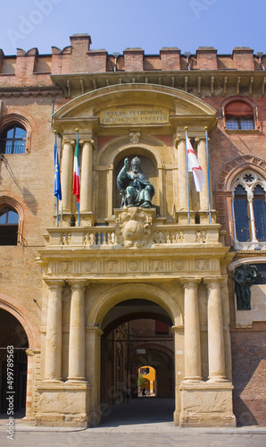 San Petronio statue at Palazzo d'Accursio (Palazzo Comunale) at Piazza Maggiore in Bologna photo