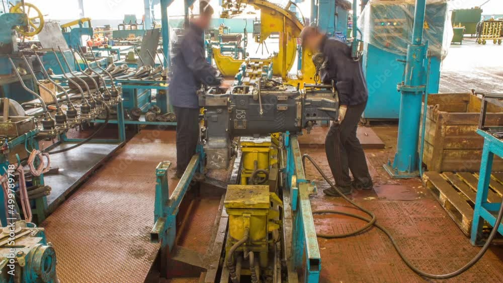 Tractor engine assembled on the factory production line on tractor factory timelapse