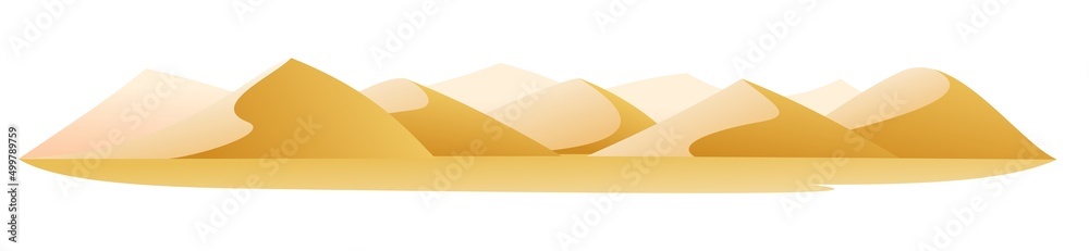 Desert sand dunes and hills. Landscape of southern countryside. Isolated on white background. Cool cartoon style. Vector Desert sand dunes and hills. Landscape of southern countryside. Isolated on white background. Cool cartoon style. Vector