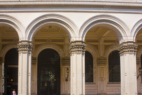 Typical architecture with colonnade in the Old Town of Bologna, Italy