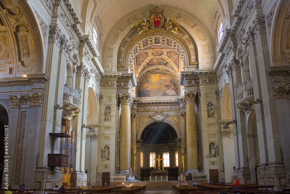Interior of San Pietro Cathedral (or St. Peter's Basilica) in Bologna