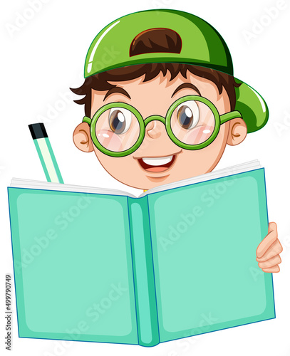 Happy boy reading book