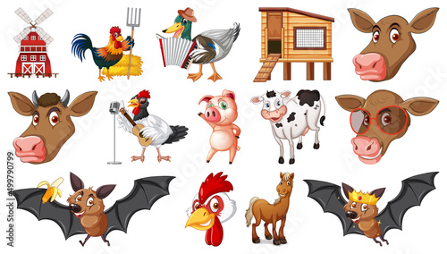 Farm animals on white background