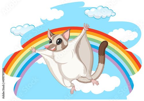 Sugar glider gliding in blue sky