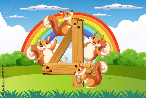 Four squirrel attached to number four