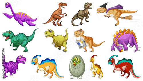 Many dinosaurs on white background