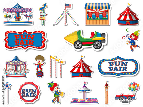 Sticker set of amusement park and fun fair objects