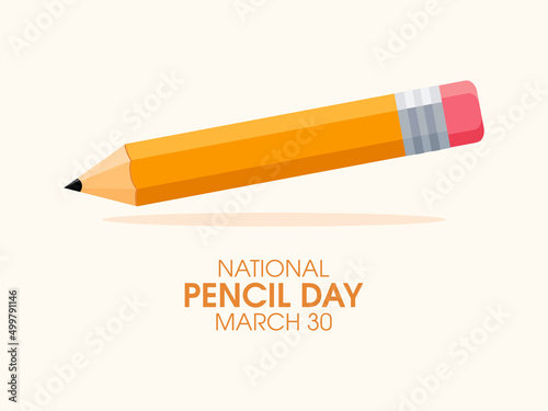 National Pencil Day Poster with drawing tool icon vector. One pencil with eraser icon vector. Writing implement vector. Pencil Day Poster, March 30. Important day