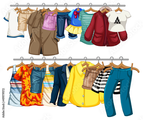 Many clothes hanging on clothesline