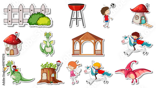 Sticker set of fantasy fairy tale cartoon characters