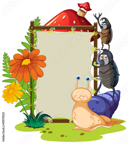 Empty board template with snail and insects
