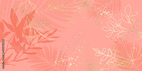 Leaves and ferns background - Hand drawn colorful plants set modern and universal. Flower branch and minimalistic plants. Hand drawn lines, elegant leaves for your own design.