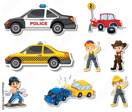 Sticker set of professions characters and objects