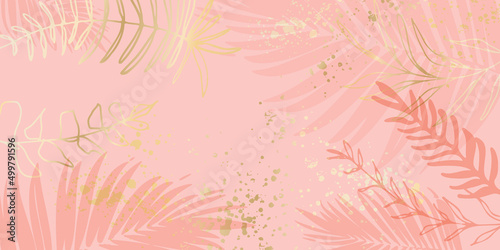 Leaves and ferns background - Hand drawn colorful plants set modern and universal. Flower branch and minimalistic plants. Hand drawn lines, elegant leaves for your own design.