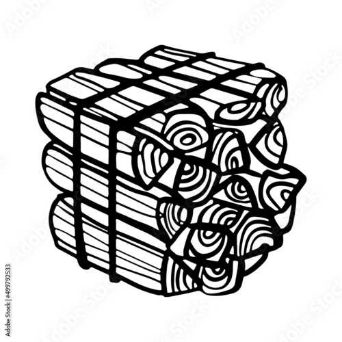 Bundle of firewood outline doodle vector illustration. Branches tied with rope