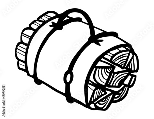 Bundle of firewood outline doodle vector illustration. Branches tied with rope