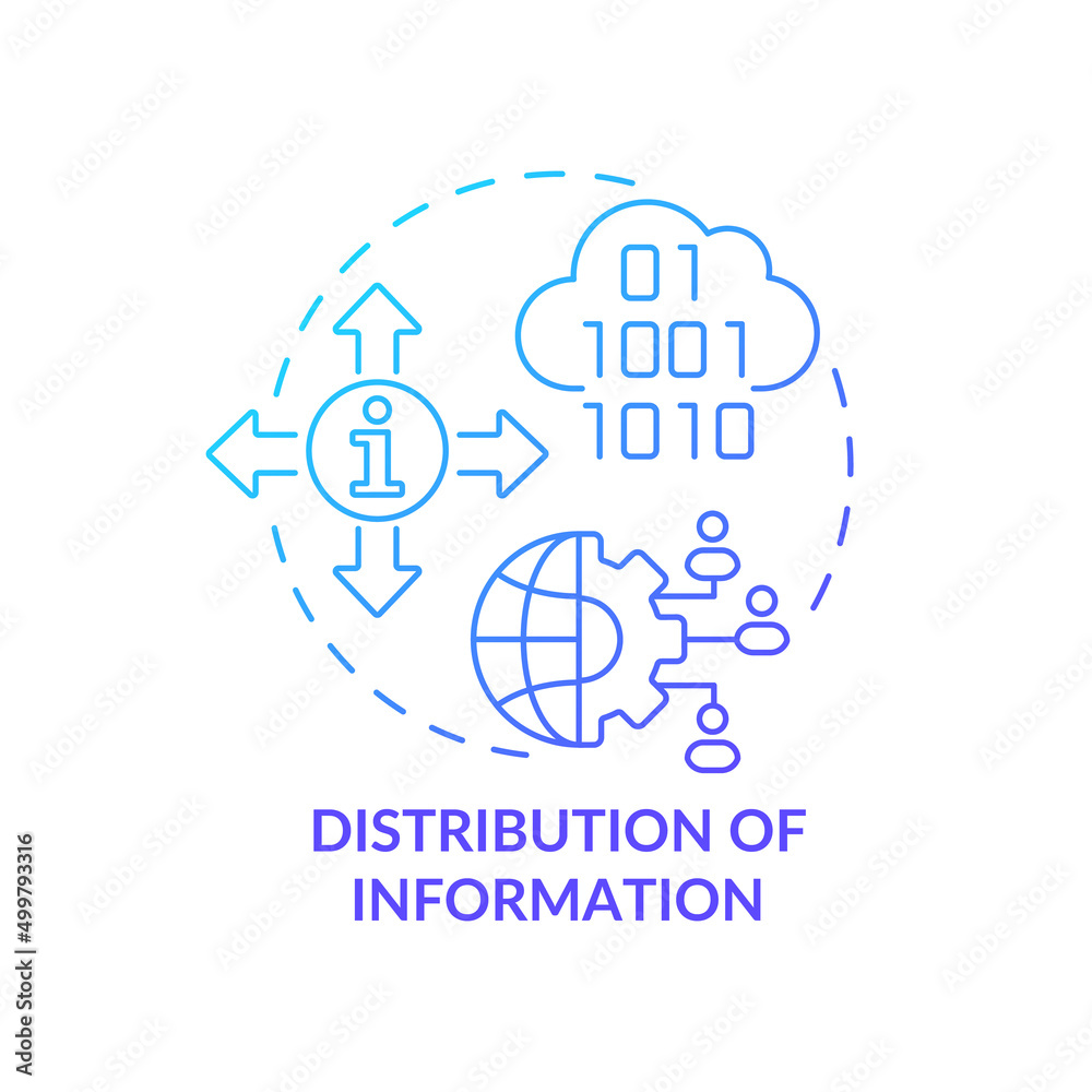 Distribution of information blue gradient concept icon. Purpose of information sector abstract idea thin line illustration. Technology. Isolated outline drawing. Myriad Pro-Bold font used Distribution of information blue gradient concept icon. Purpose of information sector abstract idea thin line illustration. Technology. Isolated outline drawing. Myriad Pro-Bold font used