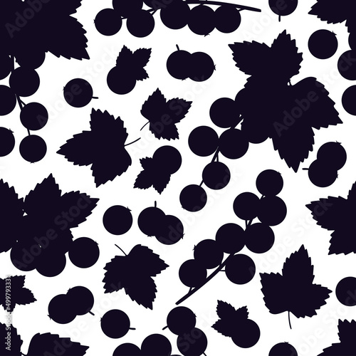 Black currant. Silhouette. Seamless pattern. Vector.