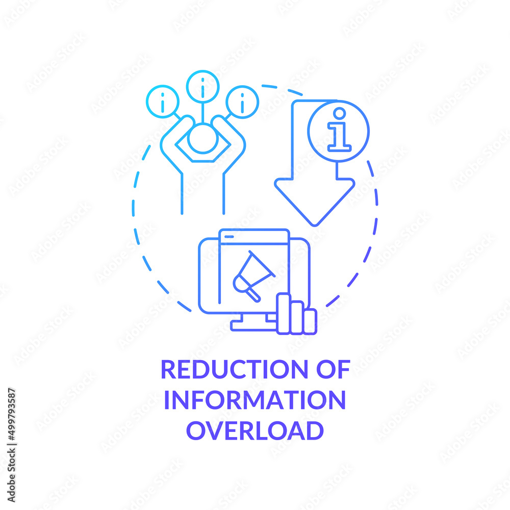 Reduction of information overload blue gradient concept icon. Role of information industry abstract idea thin line illustration. Isolated outline drawing. Myriad Pro-Bold font used Reduction of information overload blue gradient concept icon. Role of information industry abstract idea thin line illustration. Isolated outline drawing. Myriad Pro-Bold font used