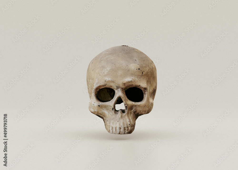 Obraz premium human skull on yellow bright background - 3D render