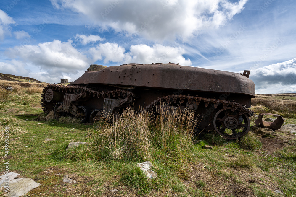 Abandoned Sherman tank at The Roaches, Upper Hulme in the Peak District National Park.