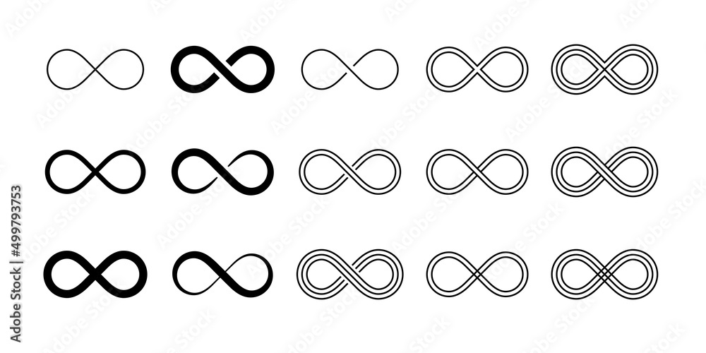 Infinity symbol set editable stroke isolated on white background. Vector - obrazy, fototapety, plakaty 
