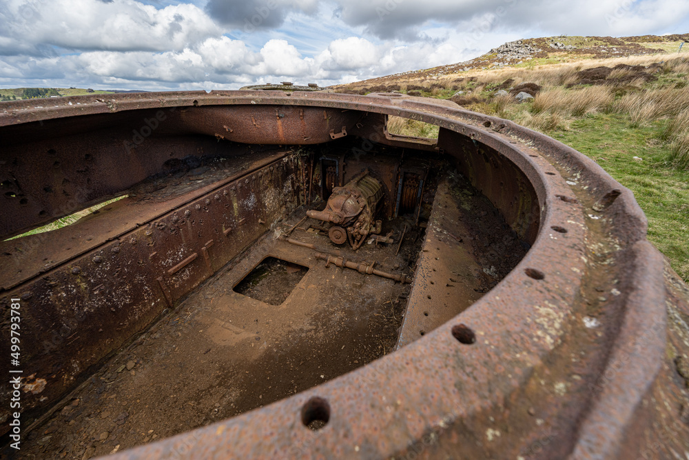 Abandoned Sherman tank at The Roaches, Upper Hulme in the Peak District National Park. Abandoned Sherman tank at The Roaches, Upper Hulme in the Peak District National Park.