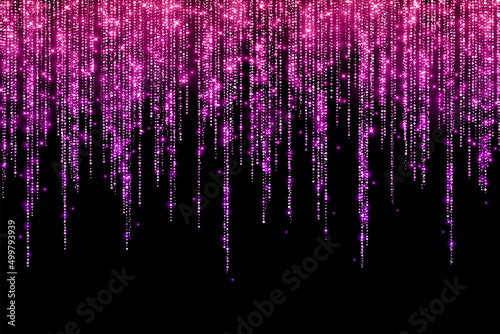Pink violet festive shiny long rain glitter garland. Vector