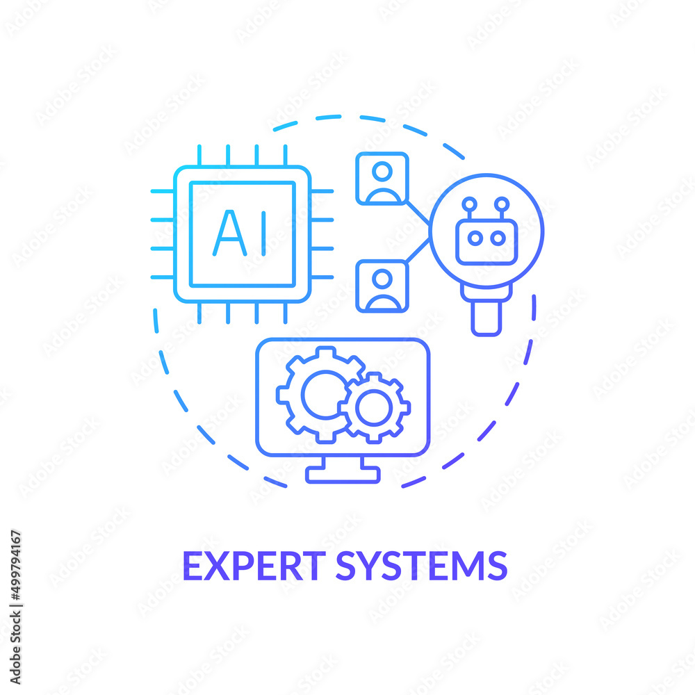 Expert systems blue gradient concept icon. Information systems kind abstract idea thin line illustration. Artificial-intelligence method. Isolated outline drawing. Myriad Pro-Bold font used