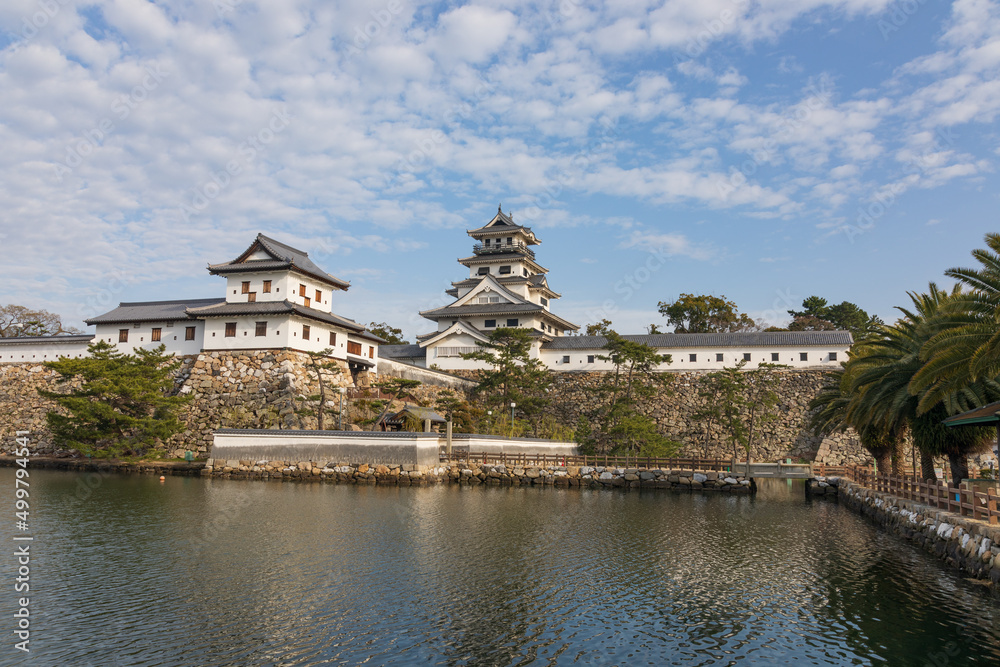 Imabari Castle surrounded by water-filled moats, Ehime, Japan Imabari Castle surrounded by water-filled moats, Ehime, Japan