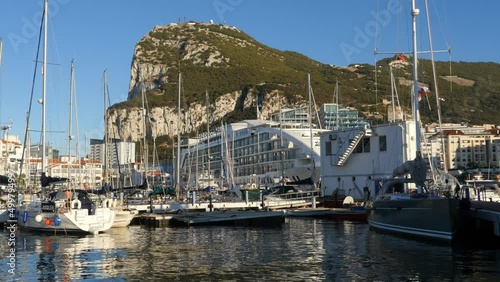 The Rock of Gibraltar over the marina