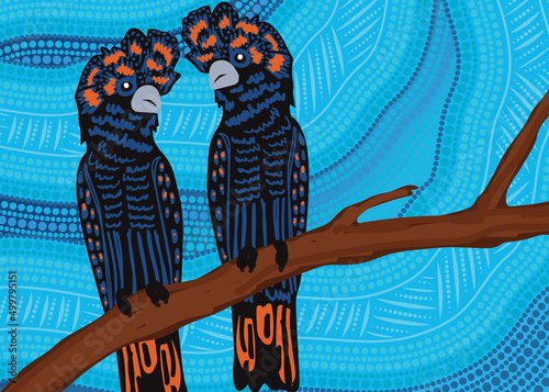 Aboriginal art vector painting with cockatoo birds