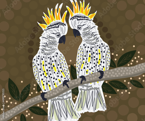 Cockatoo bird art in aboriginal style
