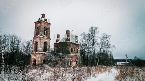 old ruined Church in winter