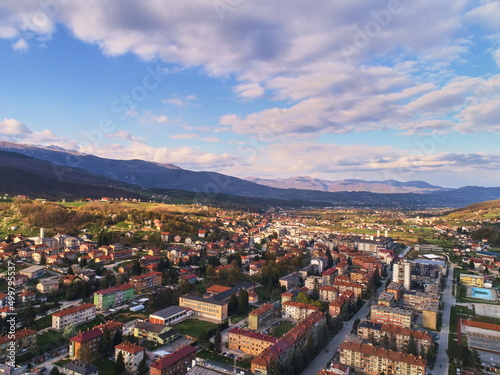Fototapeta Naklejka Na Ścianę i Meble -  Aerial photo of the town of Novi travnik located in central bosnia