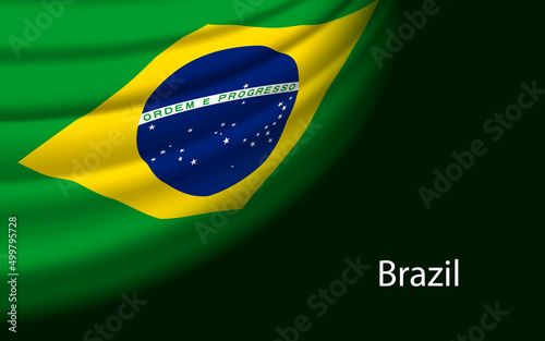 Wave flag of Brazil on dark background.