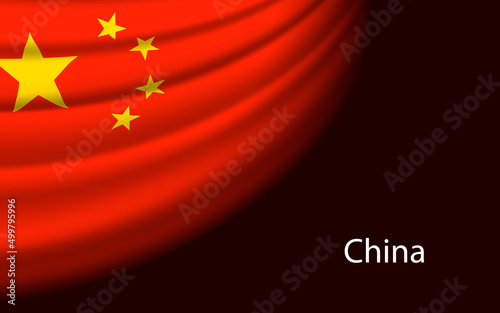 Wave flag of China on dark background. Banner or ribbon vector template