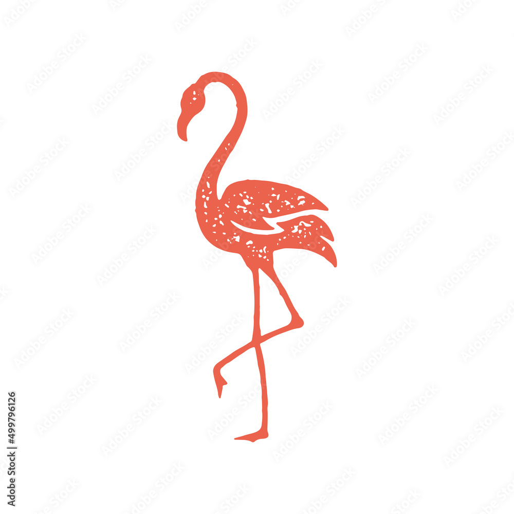 Elegant red flamingo standing on one paw decorative design grunge texture vector illustration