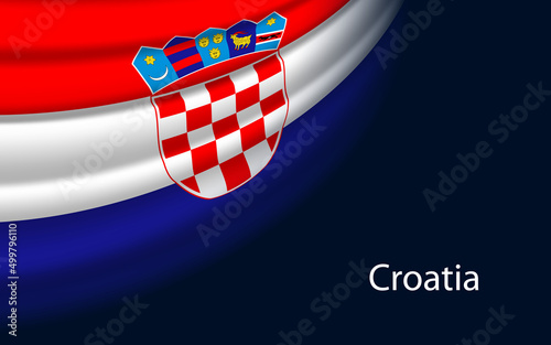 Wave flag of Croatia on dark background. Banner or ribbon vector template photo
