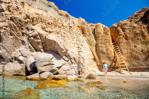 Idyllic beach on Milos island in Greece photo