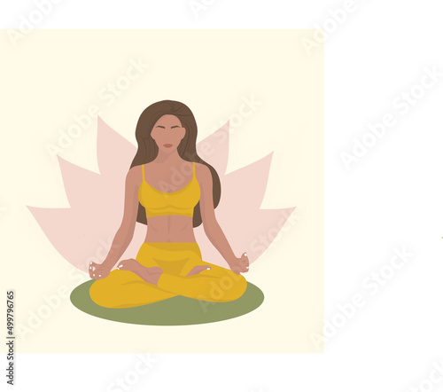 Girl relaxing yoga. Yoga center poster. Yoga. Relaxing. Nature. Facleless. Flat girl. Black girl yoga	