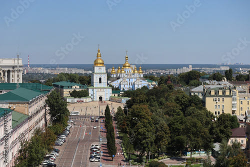 Kiev, Ukraine : View from the bell tower of Sofia Cathedral to the golden-domed St. Michael's Monastery