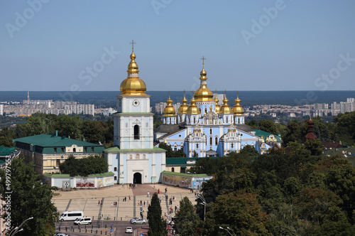 Kiev, Ukraine : View from the bell tower of Sofia Cathedral to the golden-domed St. Michael's Monastery