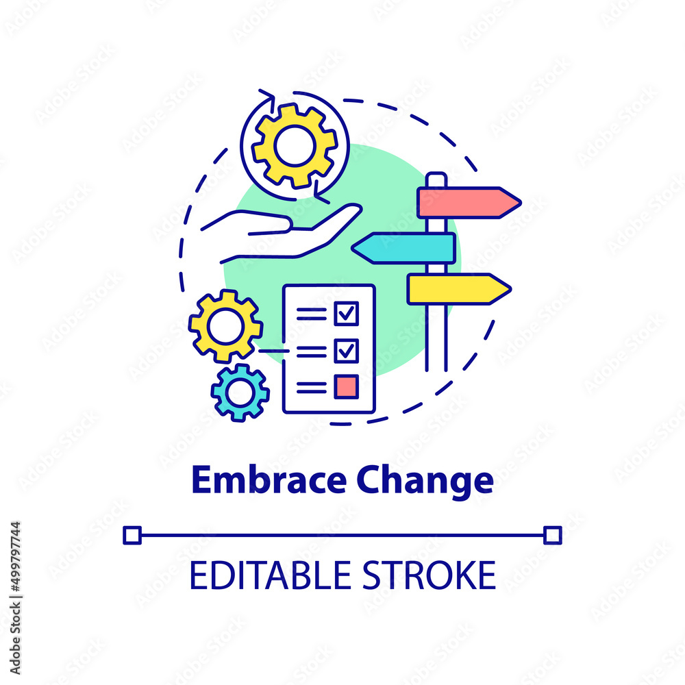 Embrace change concept icon. Open to new ideas. Effective stakeholder management abstract idea thin line illustration. Isolated outline drawing. Editable stroke. Arial, Myriad Pro-Bold fonts used