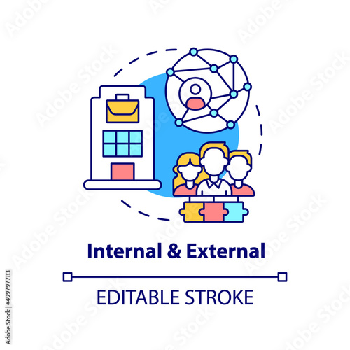 Internal and external concept icon. Project communication management abstract idea thin line illustration. Isolated outline drawing. Editable stroke. Arial, Myriad Pro-Bold fonts used